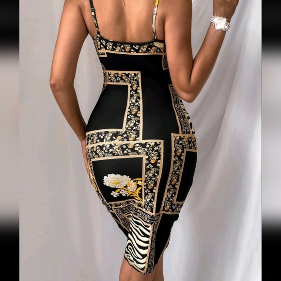 Black, Gold, And Zebra Print Women's Dress - Picture 2 of 10
